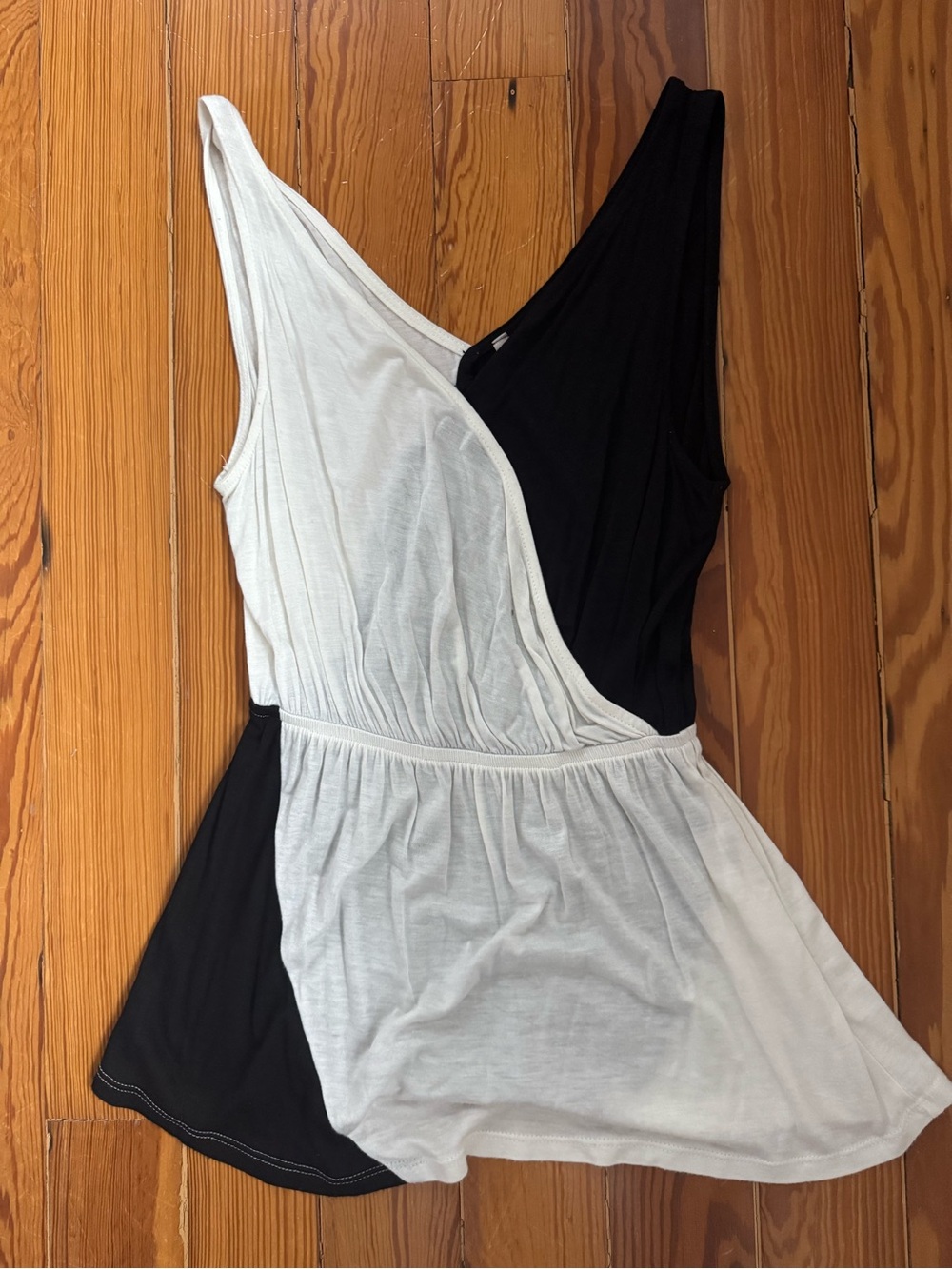 Two-Tone Black and Cream Sleeveless Tank Top